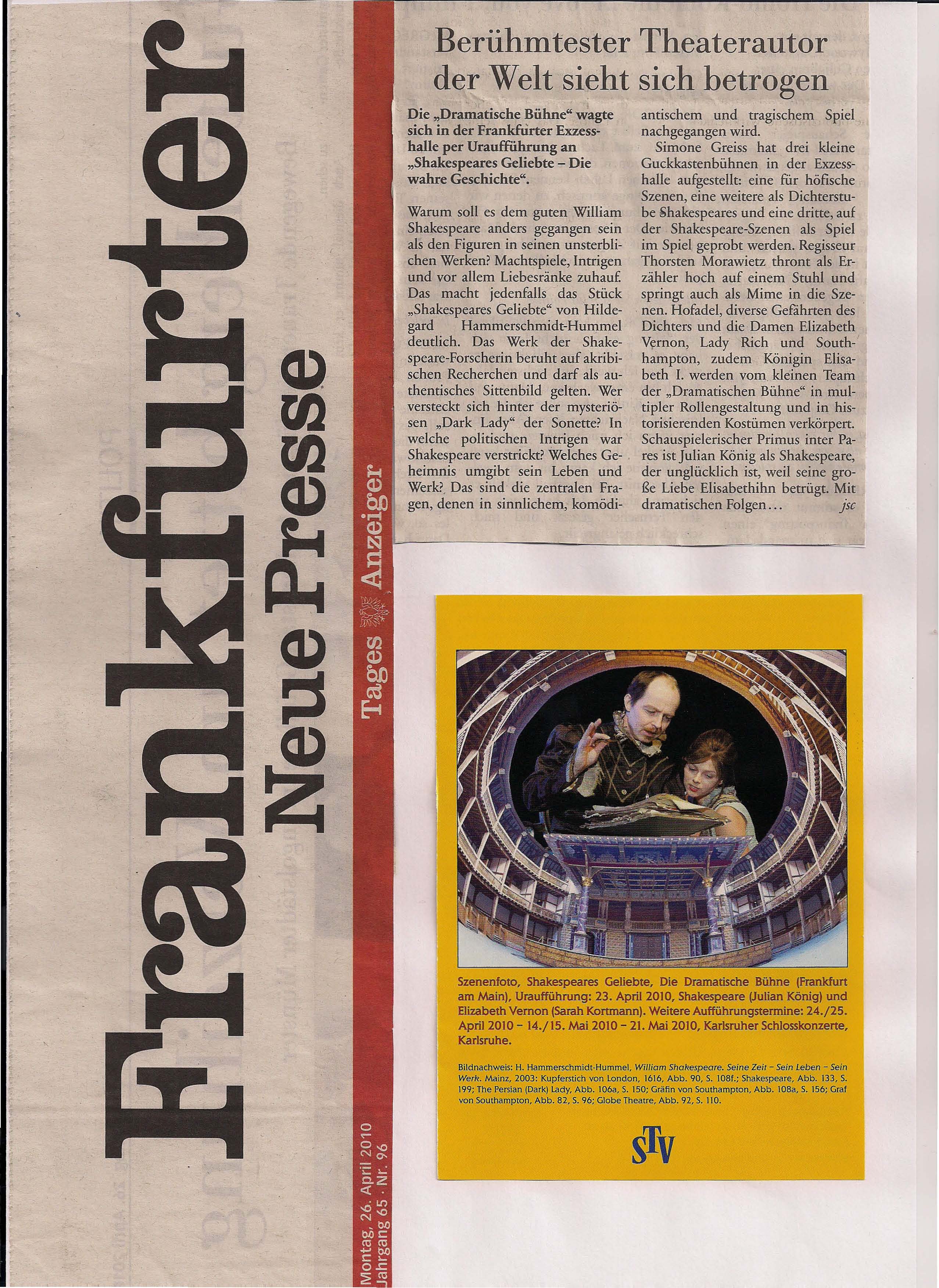 BERÜHMTESTER THEATERAUTOR - Frankfurter Neue Presse 26.4.10